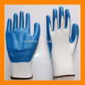 Guantes de trabajo de nylon recubiertos de nitrilo azul sin costuras calibre 13